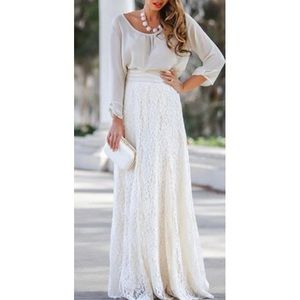 High Elastic Waist Floral Lace Maxi Skirt
